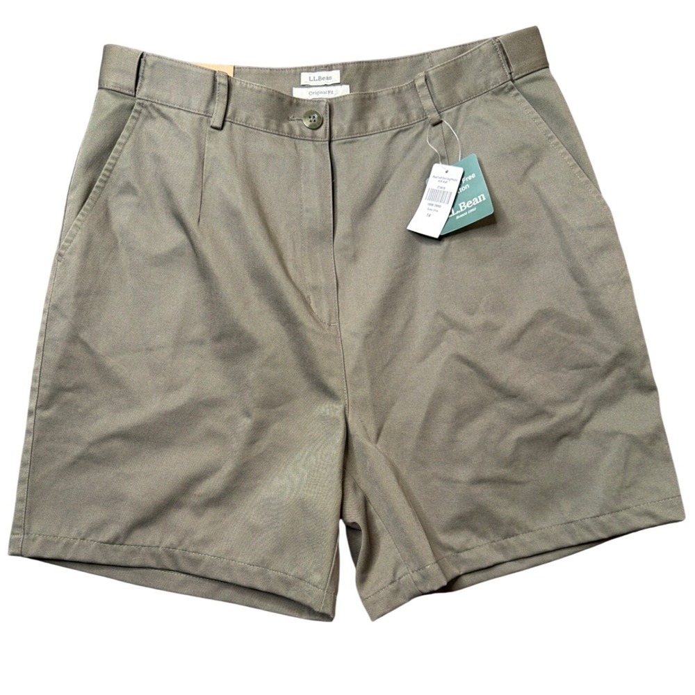 L.L.Bean Shorts Womens 14 Original Fit Dusty Olive Wrinkle Free Twill NEW